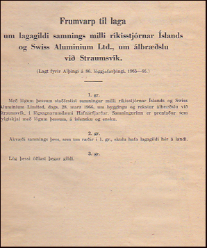 Frumvarp til laga um lagagildi samnings milli rkisstjrnar slands og Swiss Aluminium Ltd # 30387