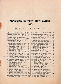 Niurjfnunarskr Reykjavkur 1913 # 41007