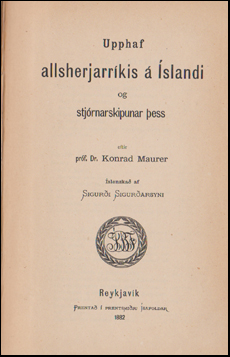 Upphaf allsherjarr�kis � �slandi og stj�rnskipunar �ess # 88600