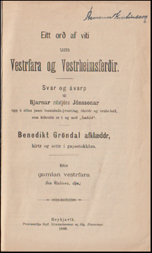 Eitt or af viti um Vestrfara og Vestrheimsferir # 59291