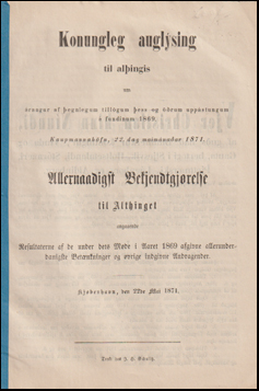 Konungleg auglsing til alingis um rangur af egnlegum tillgum ess og rum uppstungum  fundinum 1869 # 66014