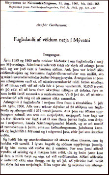 Fugladauði af völdum netja í Mývatni # 21879