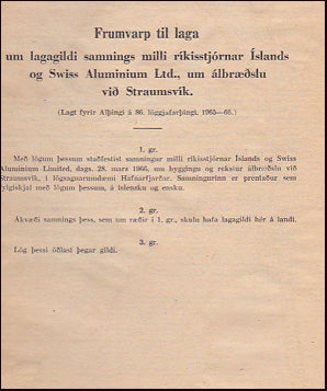 Frumvarp til laga um lagagildi samnings milli ríkisstjórnar Íslands og Swiss Aluminium Ltd # 30387