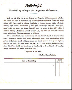 Boðsbréf. Úrvalsrit og æfisaga síra Magnúsar Grímssonar # 39471