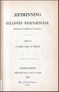 Æfiminning Halldórs Bjarnarsonar prófasts # 40903