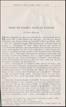 Mere om Rasmus Rask og færøsk # 47854