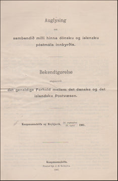 Auglýsing um sambandið milli hinna dönsku og íslenzku póstmála # 48479