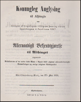 Konungleg Auglýsing til Alþingis um árangur af þegnlegum tillögum þess og öðrum uppástungum á fundinum 1857 # 49040