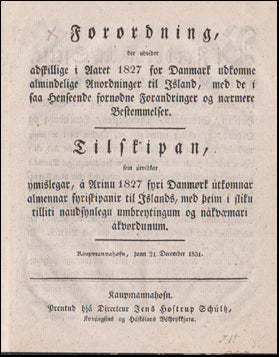 Tilskipan sem útvídkar ýmislegar á Arinu 1827 # 83852