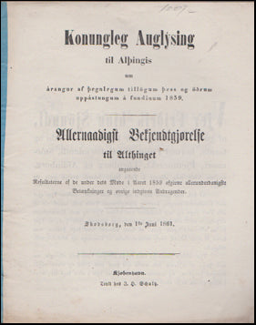 Konungleg Auglýsing til Alþingis um árangur af þegnlegum tillögum þess og öðrum uppástungum á fundinum 1859 # 51520