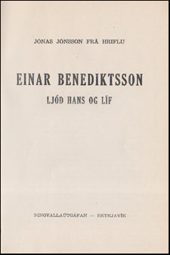 Einar Benediktsson. Ljóð hans og líf # 70509