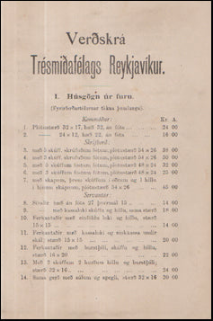 Verðskrá Trésmíðafélags Reykjavíkur # 55987
