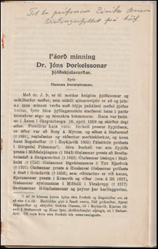 Fáorð minning Dr. Jóns Þorkelssonar # 58165