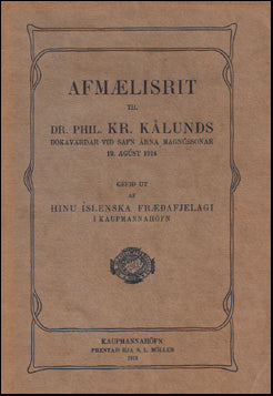 Afmælisrit til Dr. phil. Kr. Kålunds bókavarðar # 59503
