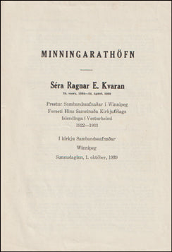 Minningarathöfn. Séra Ragnar E. Kvaran # 59786