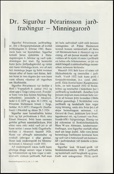 Dr. Sigurður Þórarinsson jarðfræðingur - Minningarorð # 64113