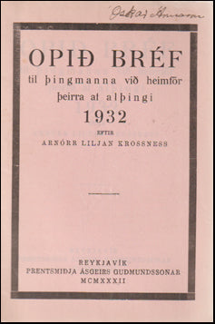Opið bréf til þingmanna við heimför þeirra af alþingi 1932 # 65941