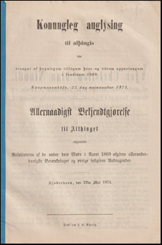 Konungleg auglýsing til alþingis um árangur af þegnlegum tillögum # 68973