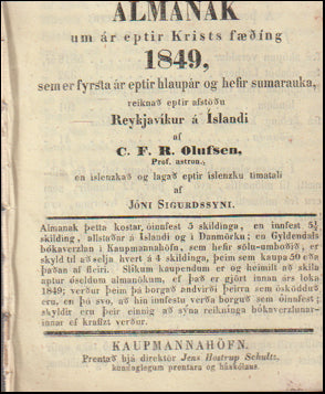 Almanak um ár eptir Krists fæðing 1849 # 70033