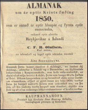 Almanak um ár eptir Krists fæðing 1850 # 70034