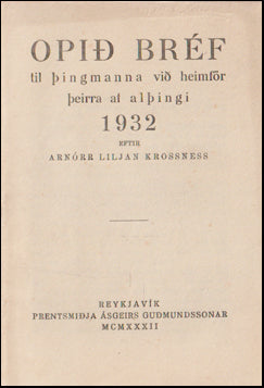 Opið bréf til þingmanna við heimför þeirra af alþingi 1932 # 71316