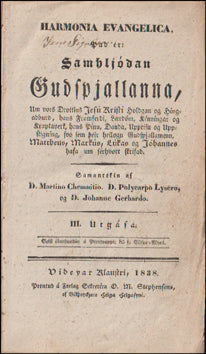 Harmonia Evangelica. Þad er Samhljódan Gudspjallanna # 77107