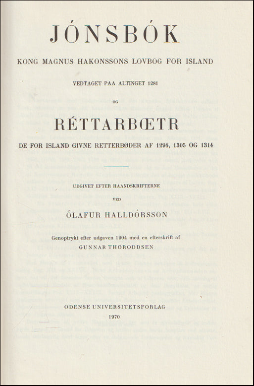 Jónsbók. Kong Magnus Hakonssons lovbog for Island # 89095