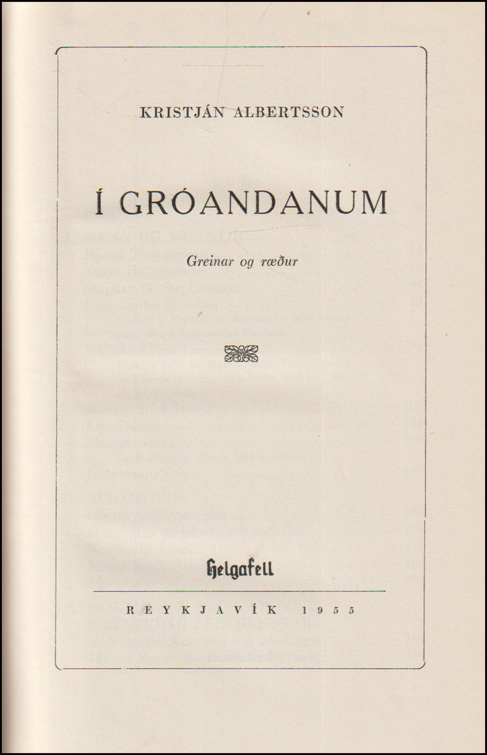 Í gróandanum. Greinar og ræður # 89400