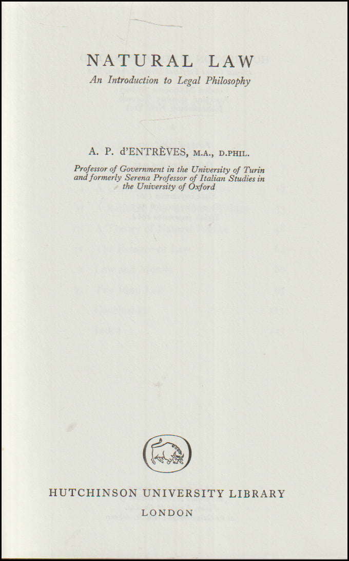 Natural Law. An Introduction to Legal Philosophy # 89549