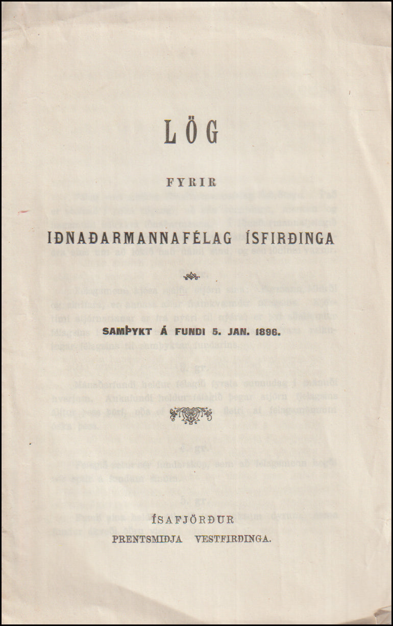 Lög fyrir Iðnaðarmannafélag Ísfirðinga # 89605