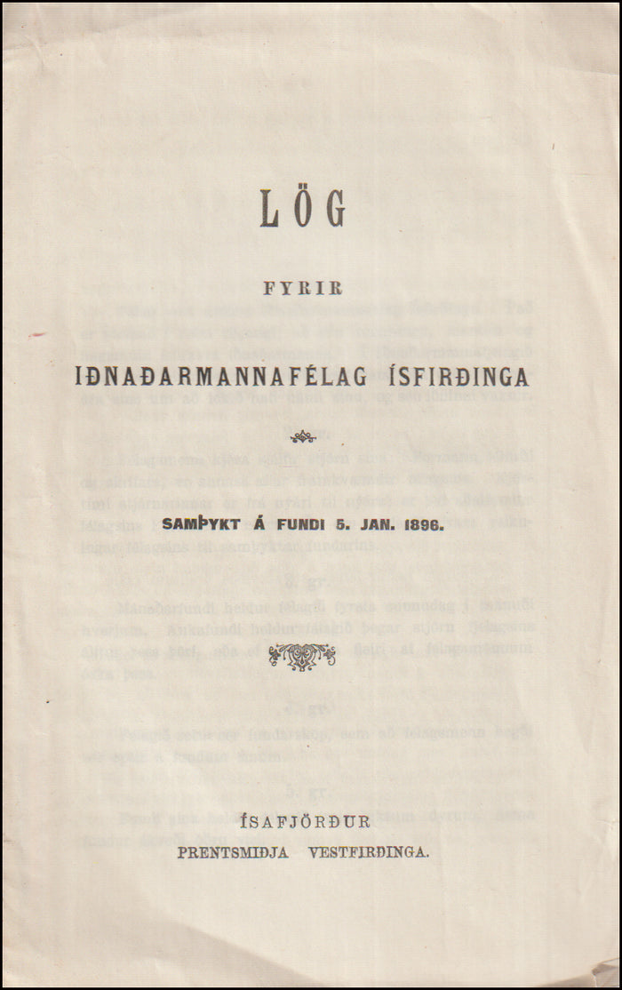 Lög fyrir Iðnaðarmannafélag Ísfirðinga # 89605