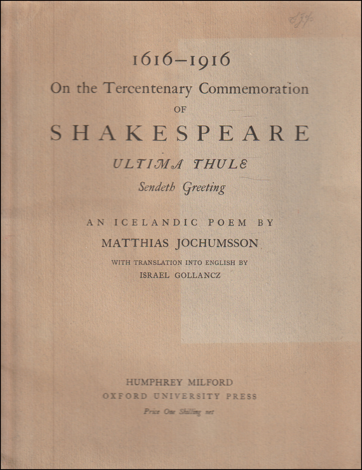 On the tercentenary commemoration of Shakespeare 1616-1916 # 89645