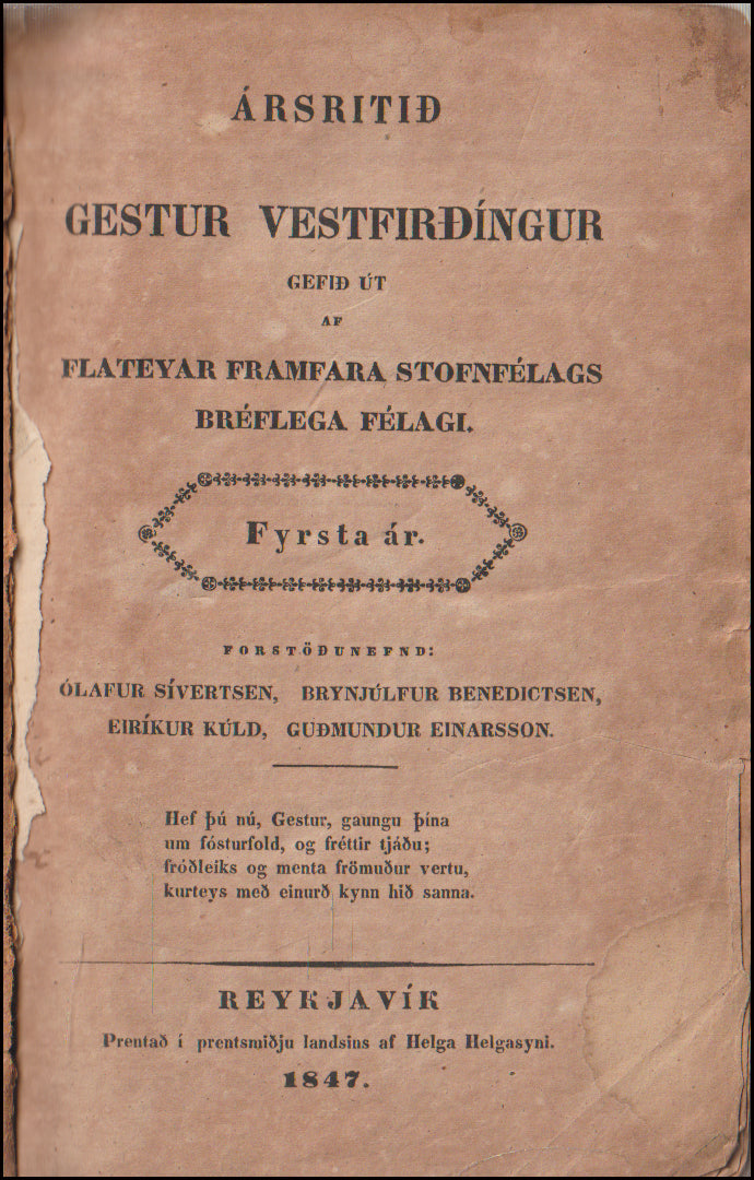 Ársritið Gestur Vestfirðingur 1. árgangur 1847 # 89696