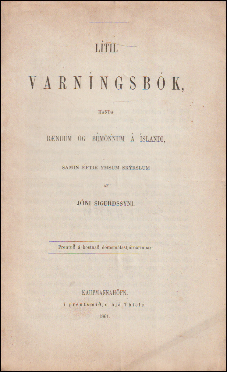 Lítil varníngsbók handa bændum og búmönnum á Íslandi # 89860