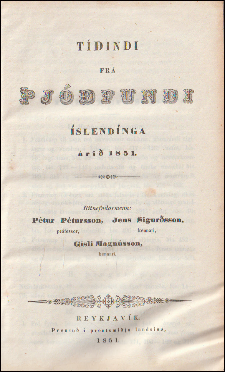 News from the National Assembly of Icelanders in 1851 # 86451