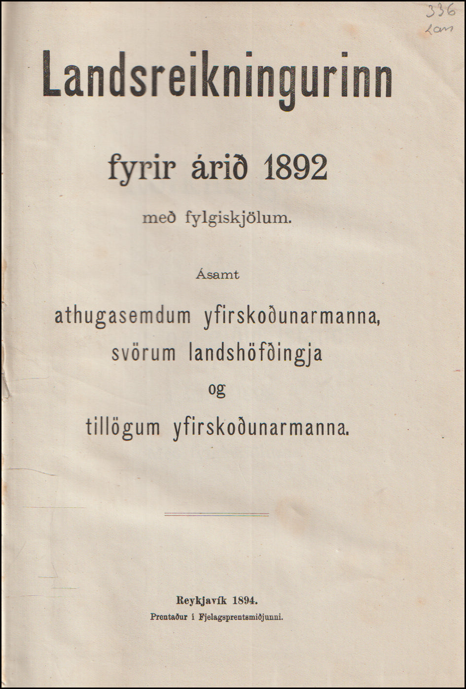 Landsreikningurinn fyrir árið 1892 # 90430