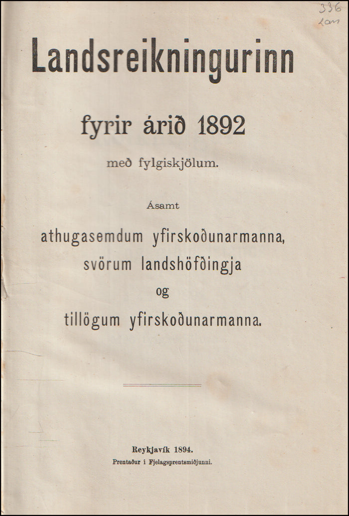Landsreikningurinn fyrir árið 1892 # 90430