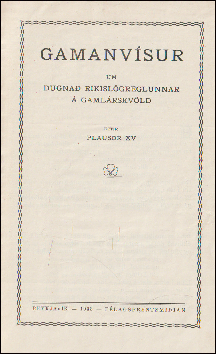 Gamanvísur. Um dugnað ríkislögreglunnar # 90523