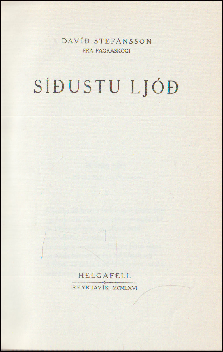Síðustu ljóð Davíðs Stefánsson frá Fagraskógi # 90576