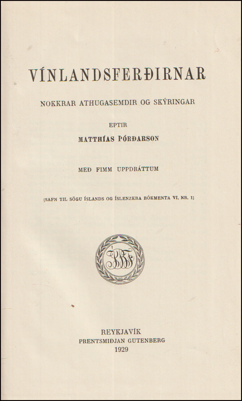 Vínlandsferðirnar. Nokkrar athugasemdir og skýringar # 90755