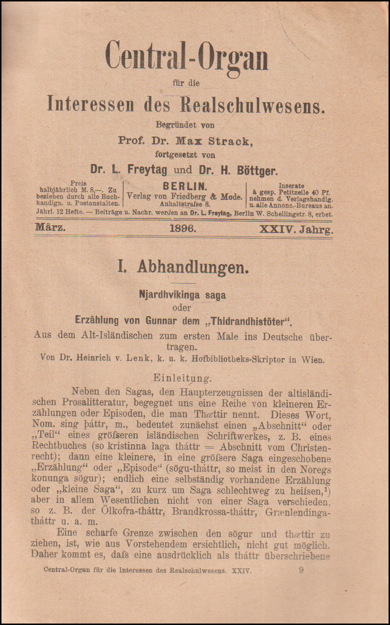 Njardhvikinga Saga oder Erzählung von Gunnar dem "Thidrandhistöter" # 90900