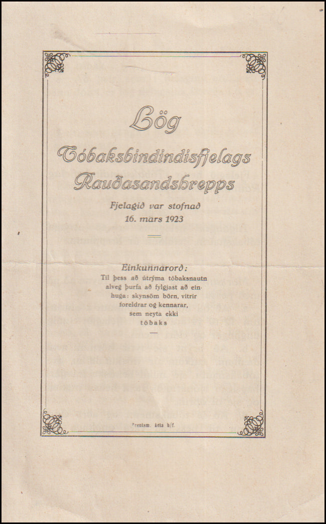 Lög Tóbaksbindindisfjelags Rauðasandshrepps # 90938