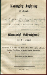 Konungleg Auglýsing til alþingis um árangur af þegnlegum tillögum þess og öðrum uppástungum á fundinum 1871 # 13739