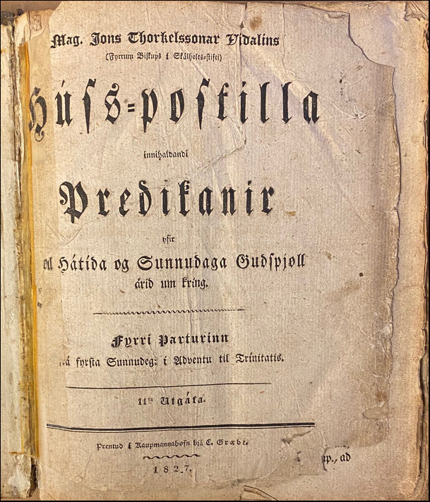 Húss~Postilla innihaldandi Predíkanir yfir öll hátíða og Sunnudaga Guðspjöll # 89089