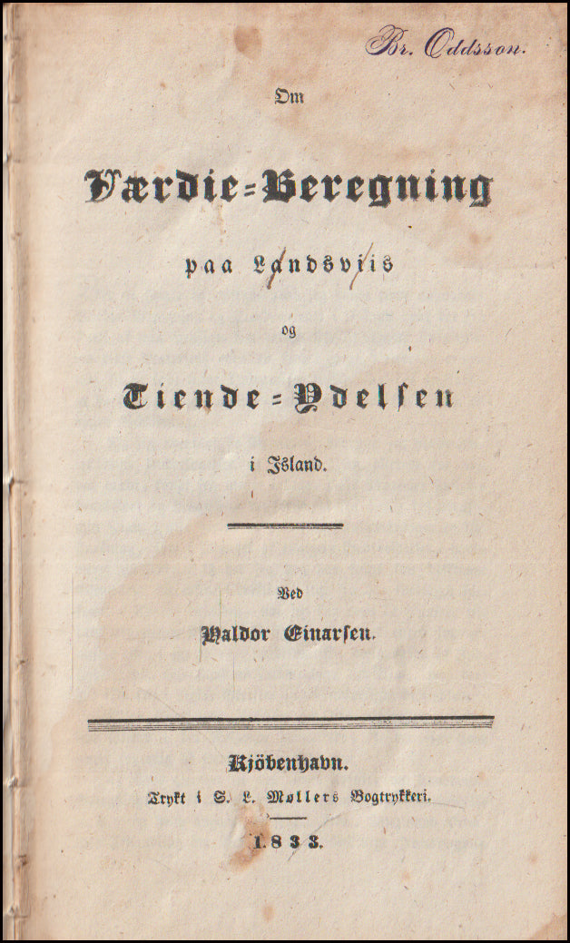 Om Værdie~Beregning paa Landsviis og Tiende~Ydelsen i Island # 89008