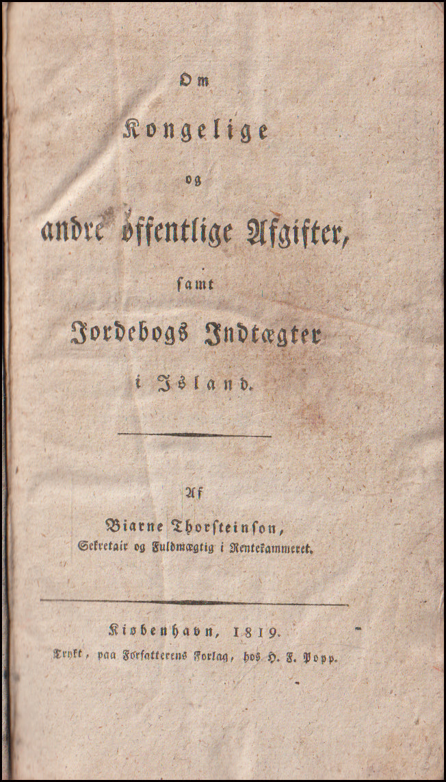 Om kongelige og andre offentlige Afgifter, samt Jordebogs Indtægter i Island # 89012