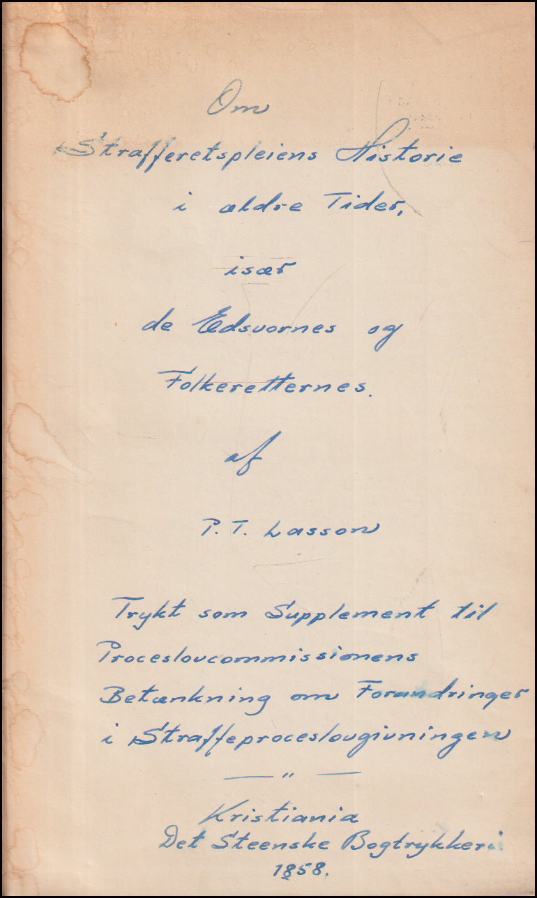 Om Strafferetspleiens Historie i ældre Tider # 89083