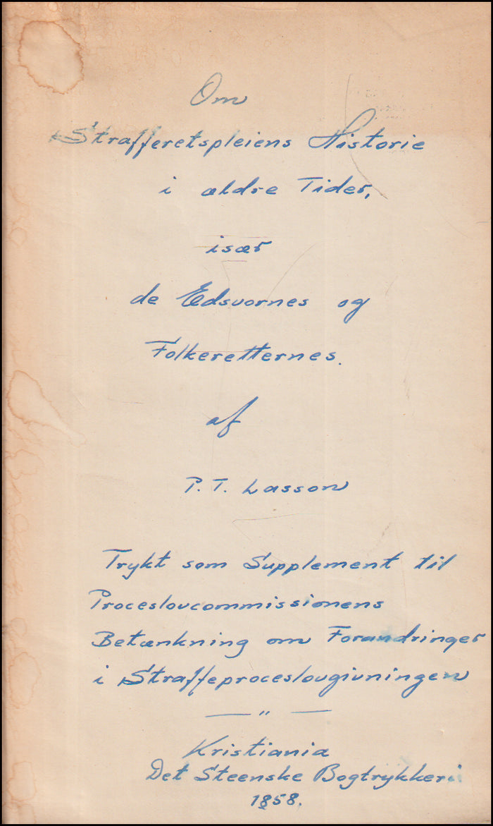 Om Strafferetspleiens Historie i ældre Tider # 89083
