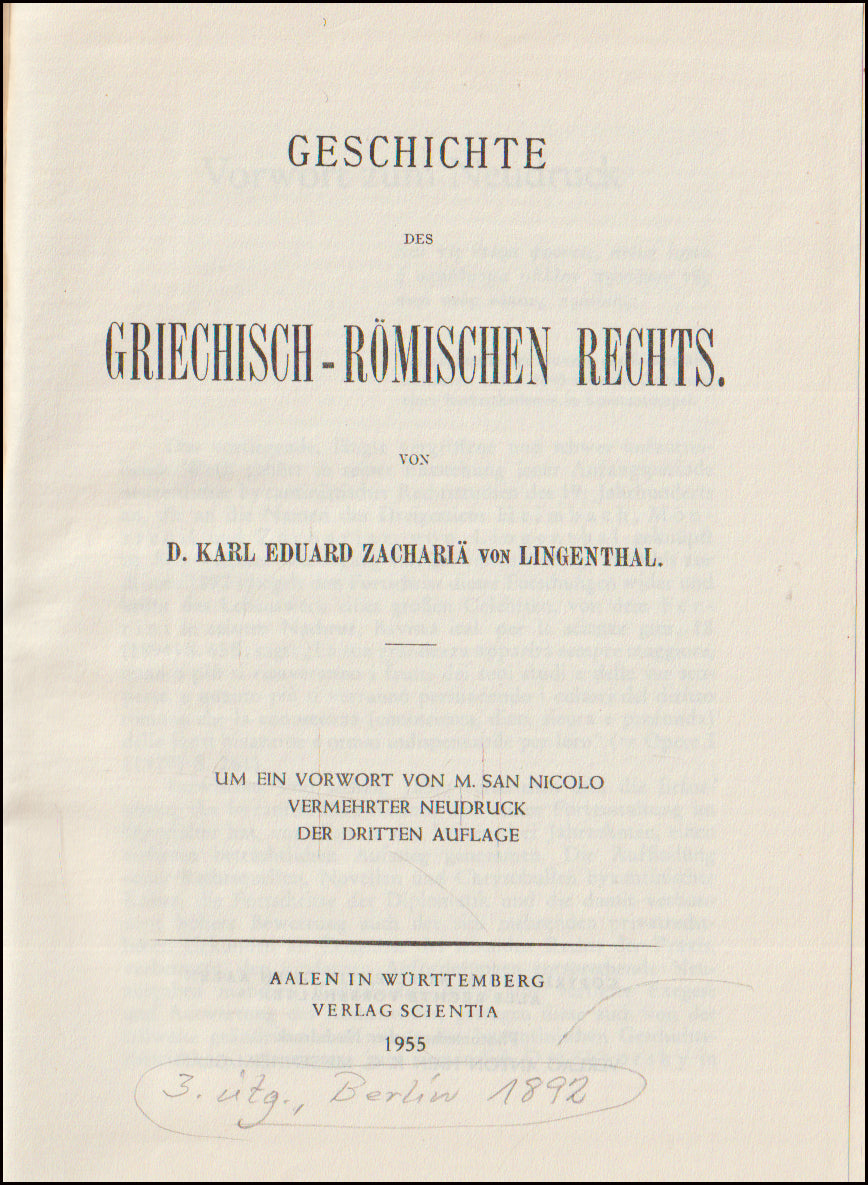 Geschichte des Griechisch-Römischen Rechts # 89020