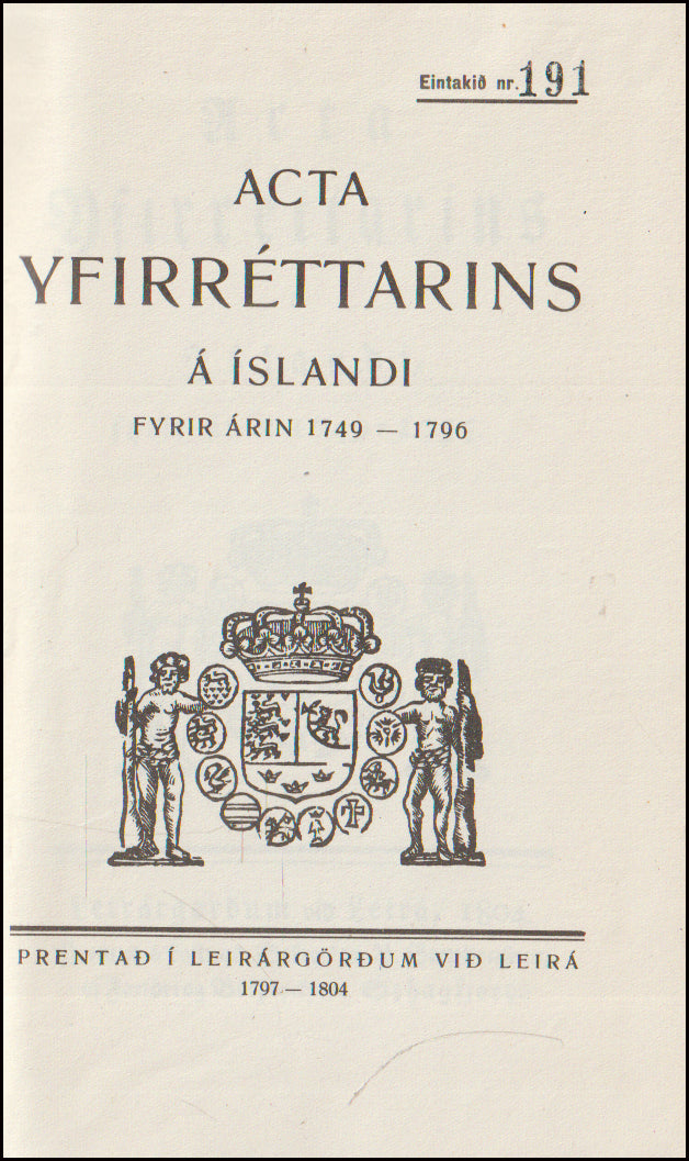 Acta Yfirréttarins á Íslandi fyrir árin 1749-1796 # 89039